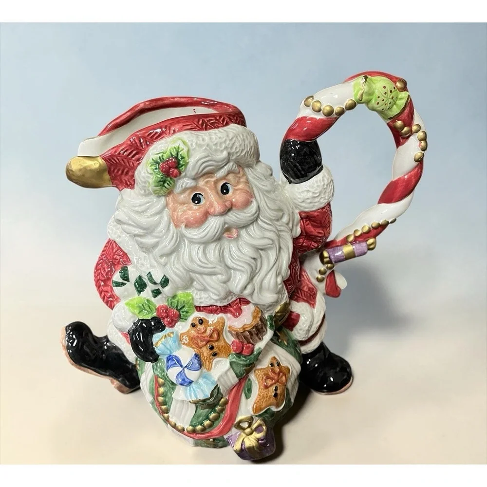 Fitz & Floyd Sugar Plum Santa Claus Pitcher‎ Christmas Ceramic Holiday Serving